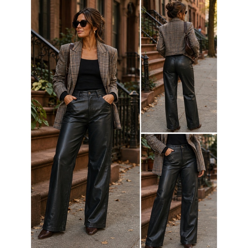 Abercrombie & Fitch 90s New Relaxed Vegan Leather Pants Black 28 Short NWT